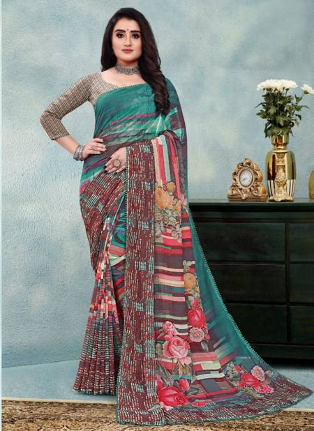 Green Colour SARITA NAKSHATRA Fancy Ethnic Wear Weightless with Digital Print Saree Collection 6003
